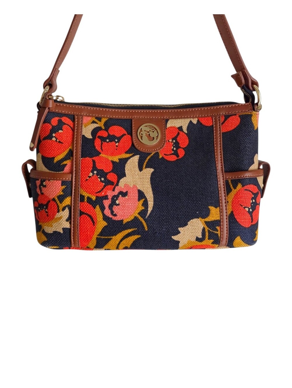 Spartina 449 Mary Lavinia purse linen leather shoulder bag floral navy orange